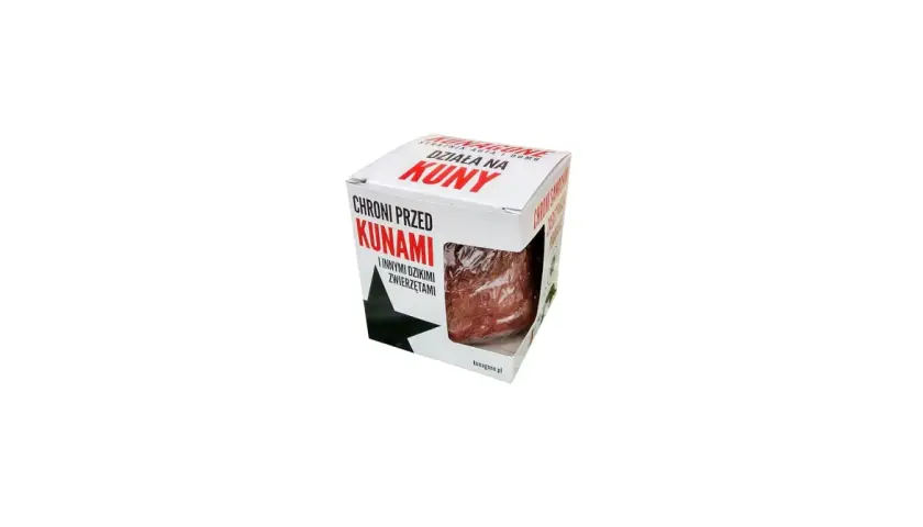 Opakowanie produktu Kunagone, który chroni przed kunami i innymi dzikimi zwierzętami.