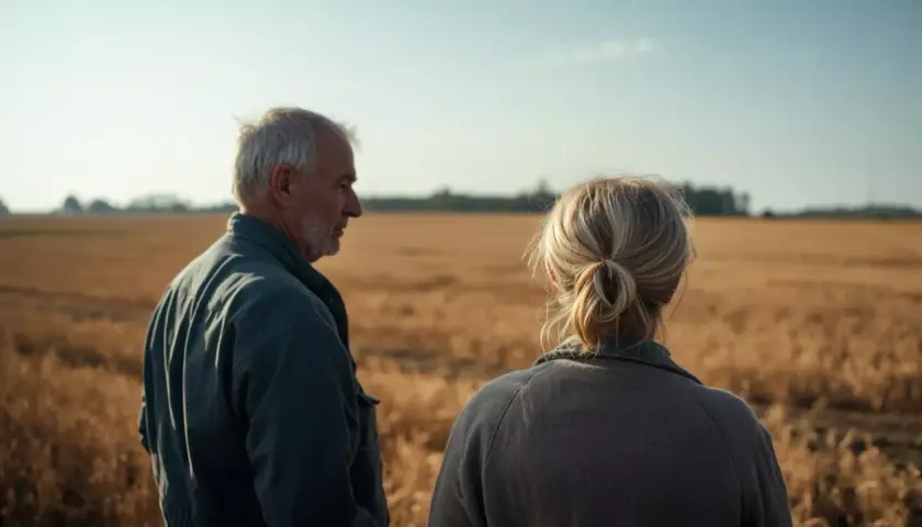 Para omówia swoje plony i przyszłość. Czy renta chorobowa KRUS a posiadanie ziemi to dobry wybór?